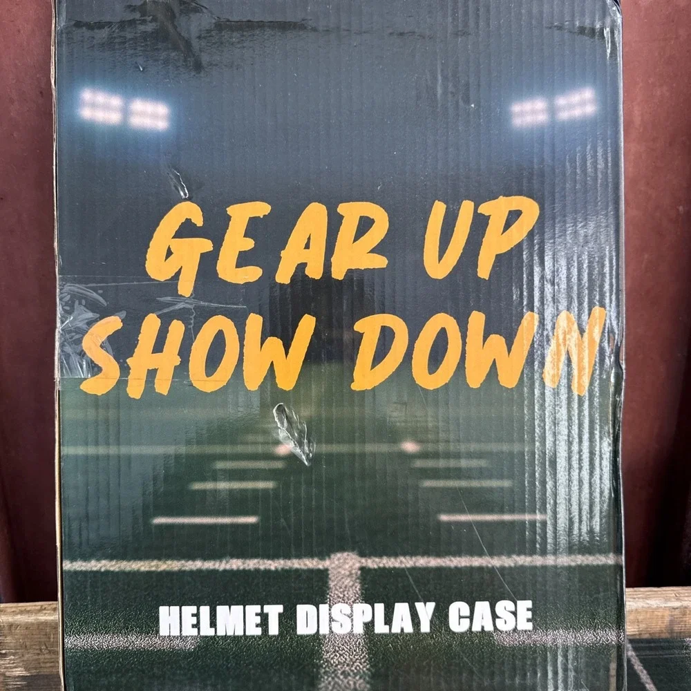 Football Helmet Display Case, Clear Acrylic Box with Solid Wood Base Stand
